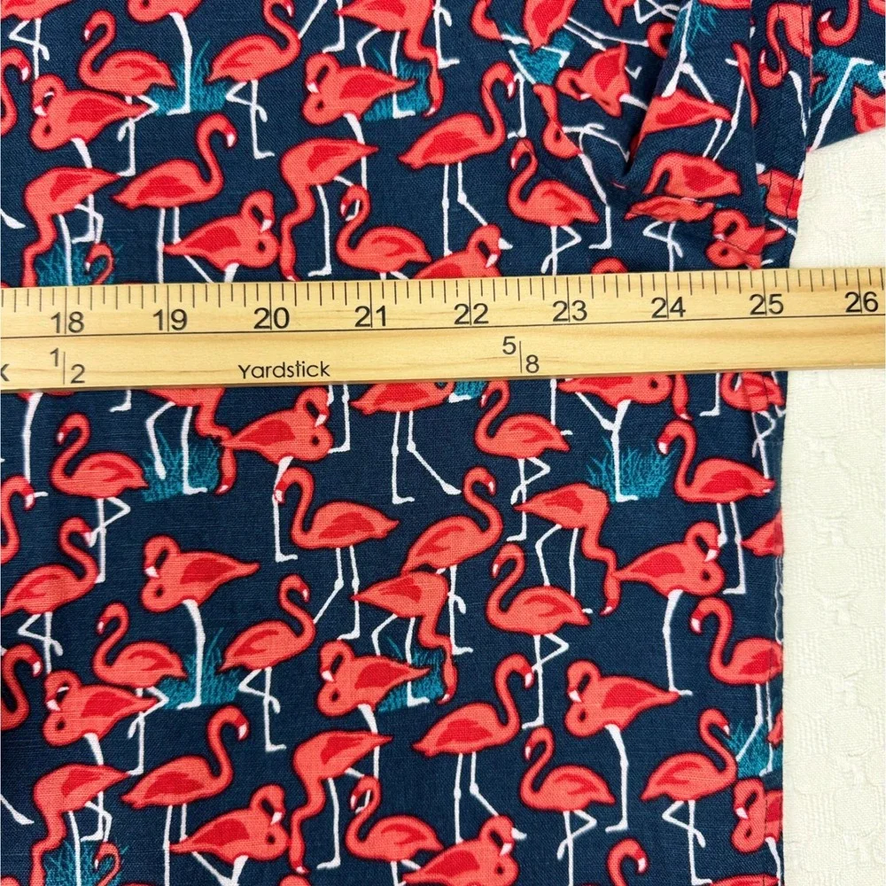 NWT Banana Republic Linen Blend Flamingo Shirt Slim Fit Mens‎ XL Navy Pink Red